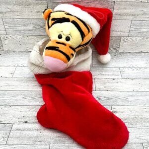 Disney Tigger Christmas Stocking 3-D Plush w/Santa Hat